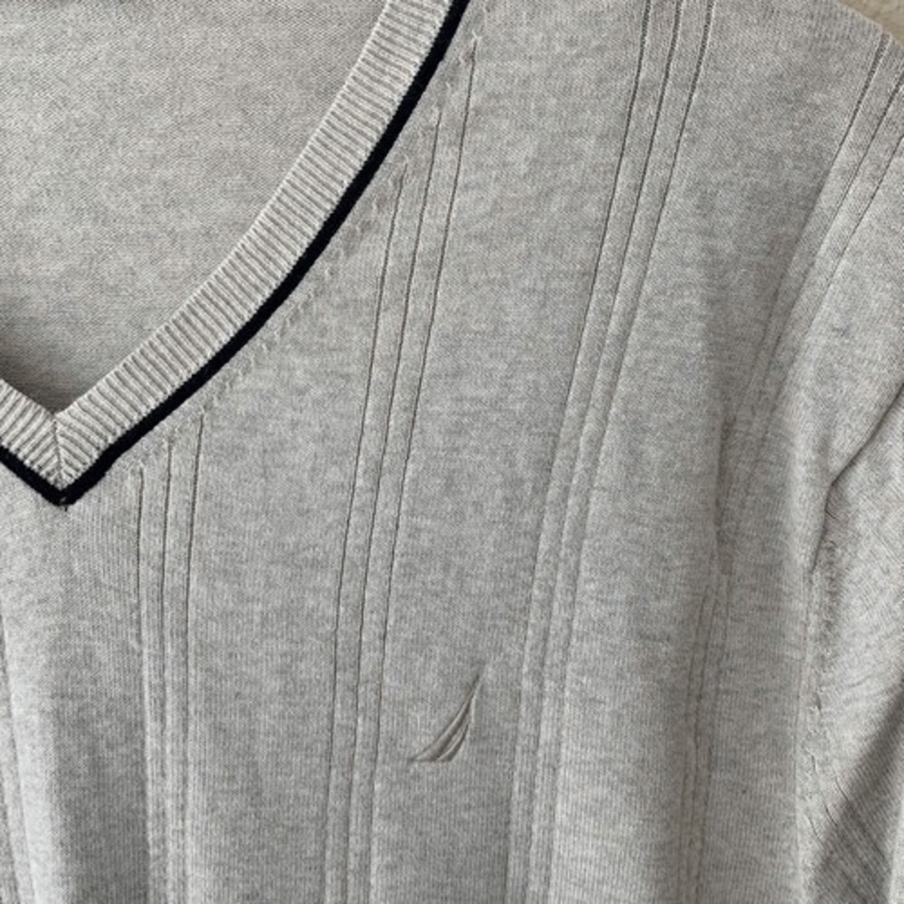 Nautica‎ Tan Sweater Mens XXL Varsity Tennis Prep V neck Rib Knit Vintage - Picture 3 of 7